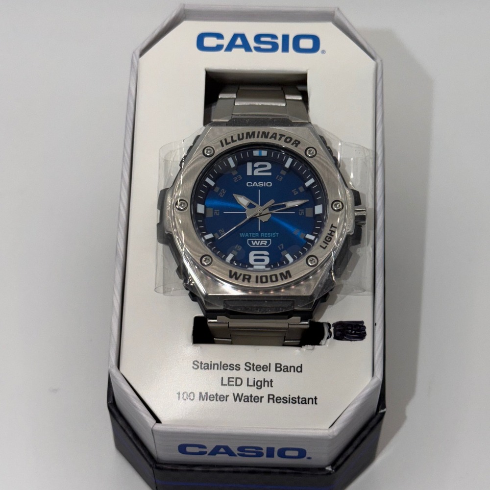 Casio Watch Mens Silver Blue Dial Stainless Steel Illuminator MWA-100HD-2AVCF